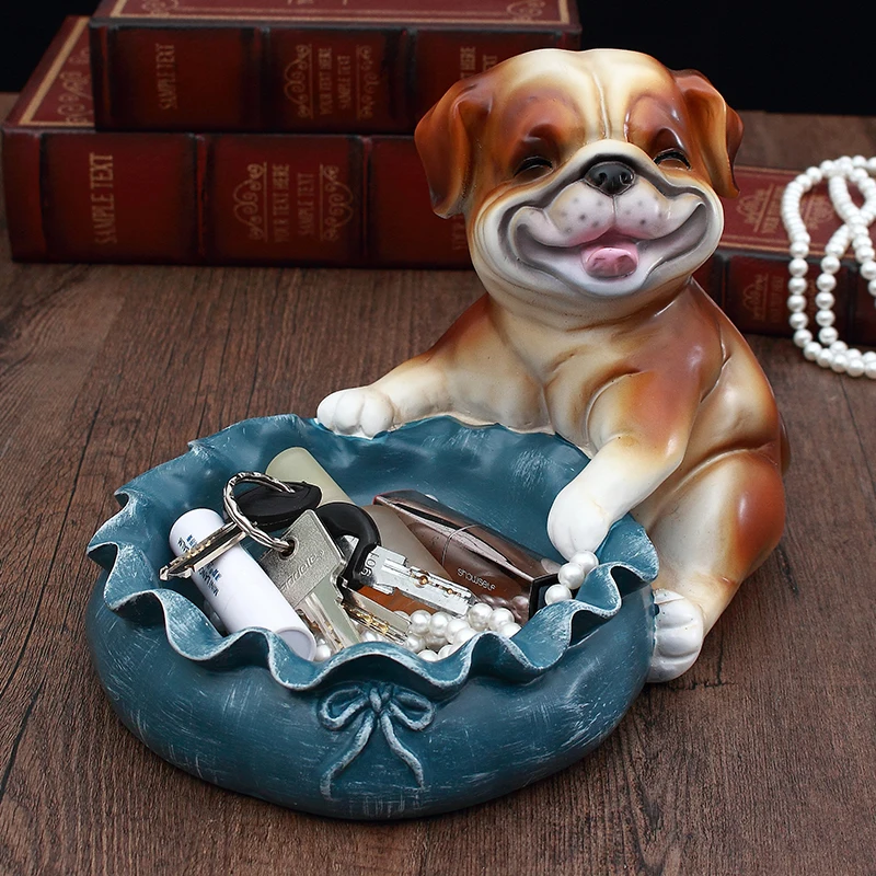 

European Key Accessories Home Office Table Storage Home Furnishing Crafts Resin Figurines TV Cabinet Lucky Dog Animal Decoration