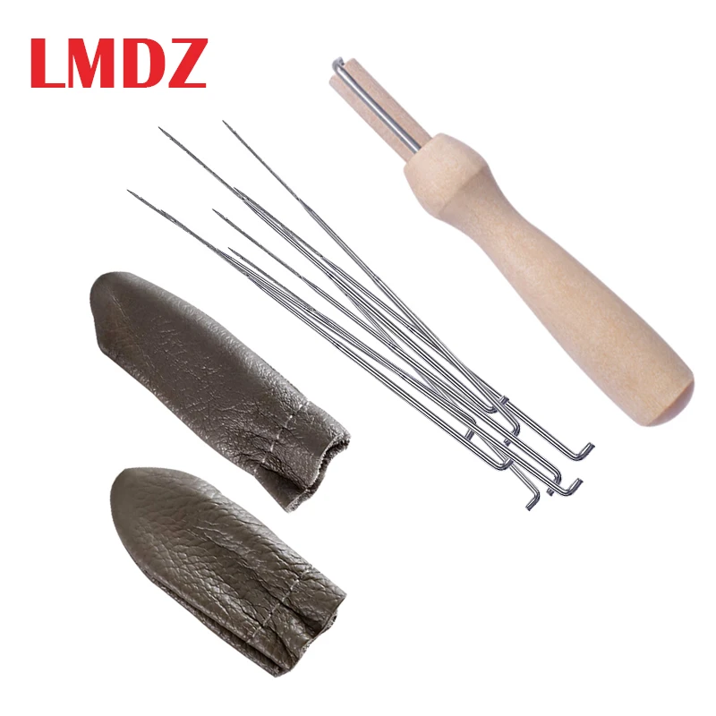 

LMDZ 34Pcs Felt Pocked Needles Set 3 Sizes Felting Needles Wool DIY Craft Felt Tools with Wood Handle and Leather Finger Cots