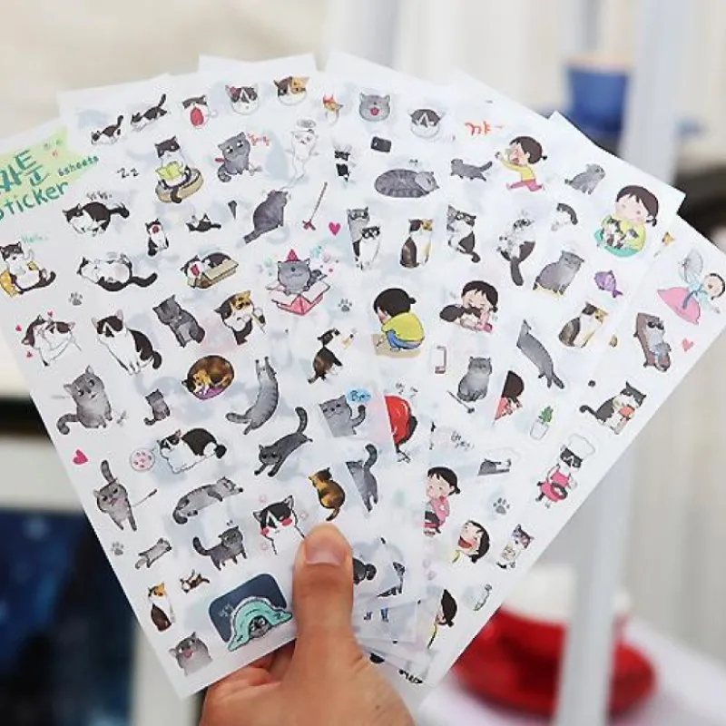 

6pcs cute cartoon cat stationery sticker set PVC diary decorative scrapbooking favorite stickers