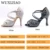 WUXIJIAO hot Black and white flash cloth Женская обувь для латинских танцев Обувь для бальных танцев Party Square dance shoes мягкий каблук 7,5 см