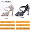 WUXIJIAO hot Black and white flash cloth Women's Latin dance shoes Ballroom dance shoes Party Square dance shoes soft heel 7.5cm ► Photo 3/6