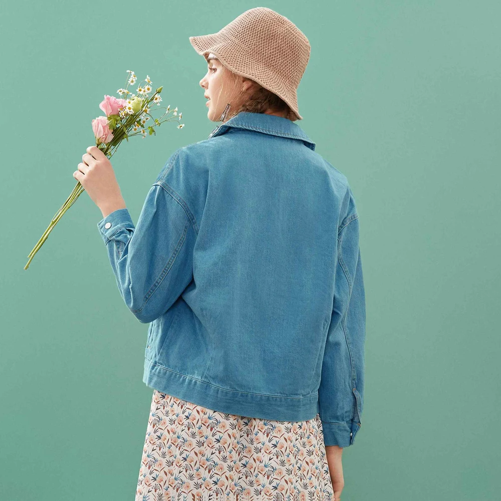 Very best  Metersbonwe Jean Jacket for Women Turn-down Collar Loose Blue Fashionable Women Coats Female Outwea