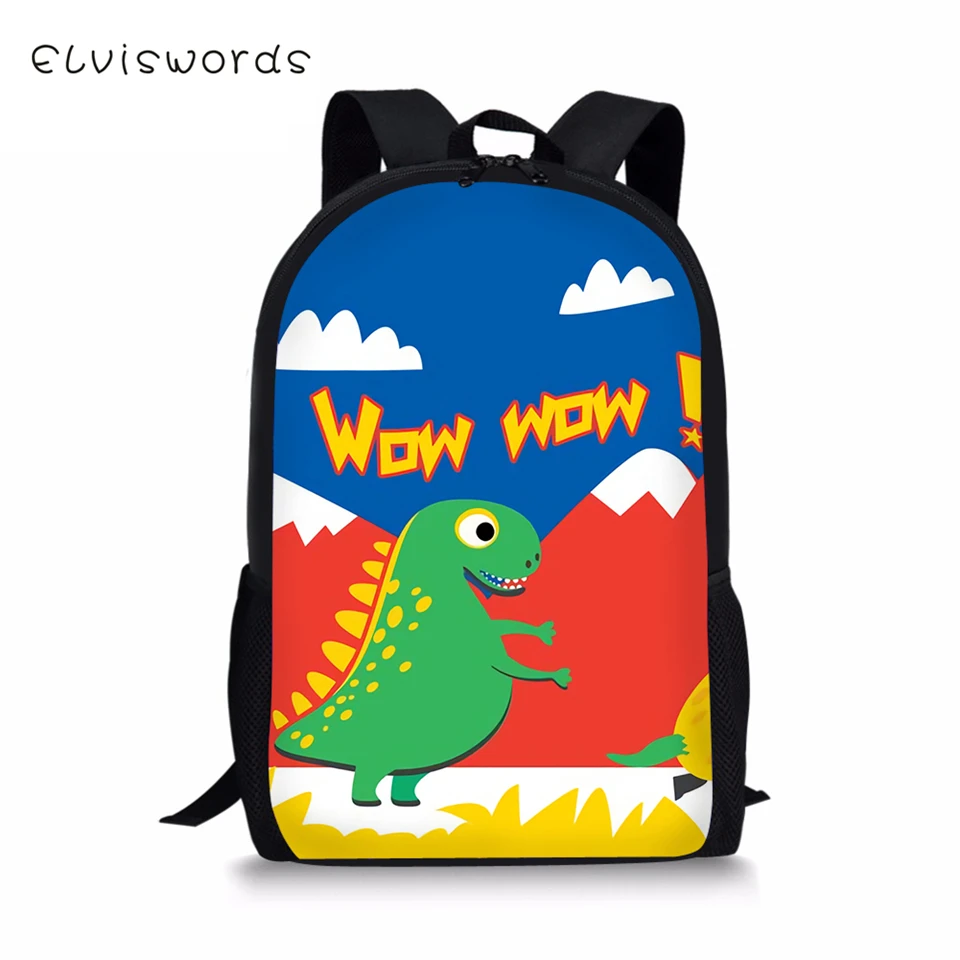 

ELVISWORDS Fashion Children's Backpack Cute Dinosaur Prints Pattern Travel Laptop Backpack Kawaii Animal Kids School Backpack