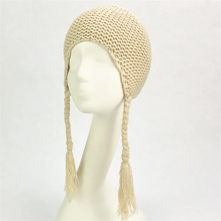 beige hat Детская шапка с большим помпоном для малышей; зимняя теплая шапка с помпоном из лисьего меха; вязаная Лоскутная шапка с кисточками и ушками; Шапка-бини с помпоном - Цвет: beige hat