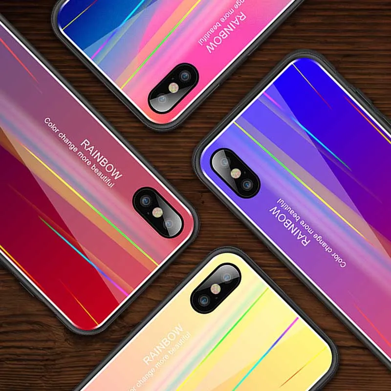 

Rainbow aurora Phone Case For iPhone 7 8 Plus Dream Shell Pattern Cases For iPhone XR XS Max 7 6 6S Plus Glass Silicone Cover