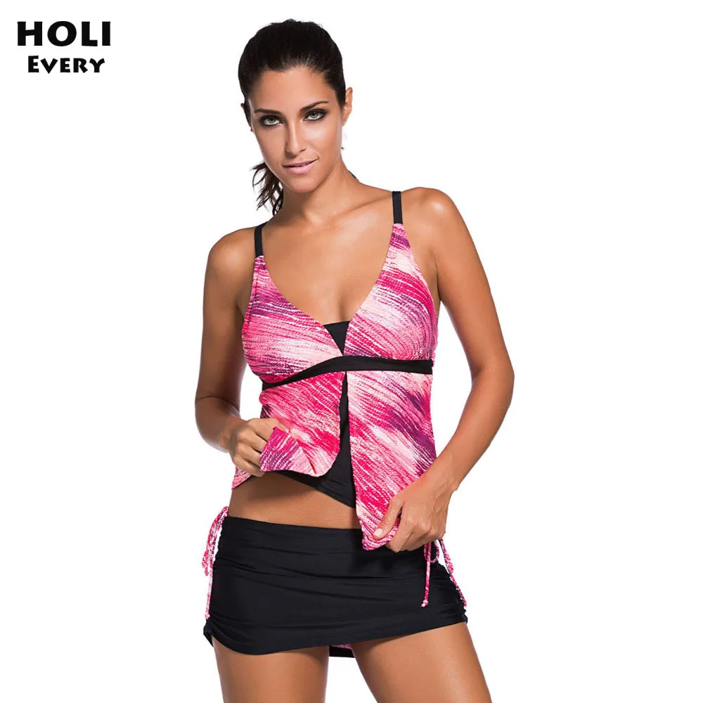 

Large Plus size 2019 Women Swimwear Sexy Two piece Tankini Swimsuit Skirt Sport Swim Bather Beach Bathing Suit Bodysuit 3XL