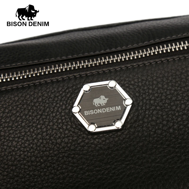 BISON DENIM Роскошная брендовая мужская сумка из натуральной кожи большая