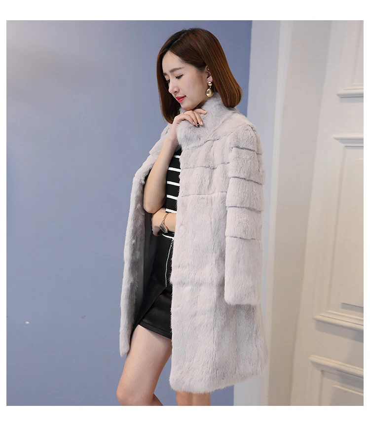 Real genuine natural full pelt whole skin rabbit fur coat women fashion stand collar jacket custom any size