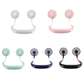 

Mini Neck Double Fans 3 Speed Adjustable USB Rechargeable Wearable Portable Hand Free Neckband Fan for Home Office