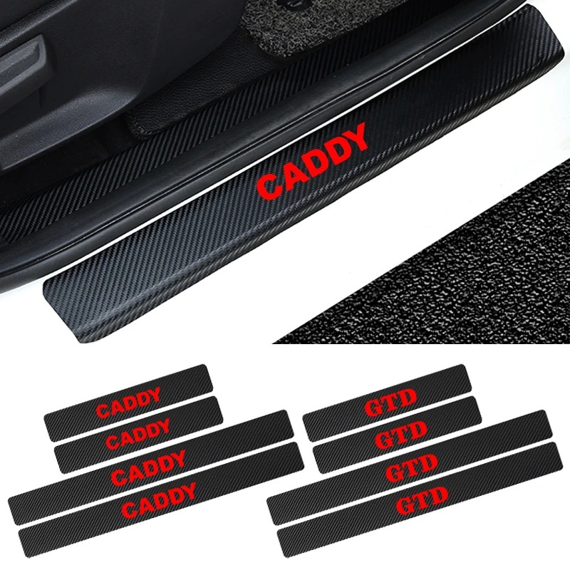 

4Pcs 3D Carbon Fiber Car Sticker Black Car Door Stickers Sill Scuff Cover Anti Scratch Decal For VW Volkswagen CADDY GTD