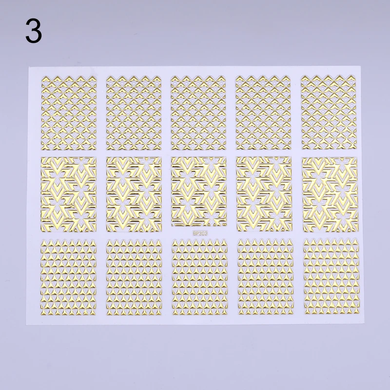 Золотой лак для ногтей наклейки самоклеящиеся геометрической формы Дизайн Клей Nail Art наклейки виниловые декоративный для маникюра DIY - Цвет: Pattern 3