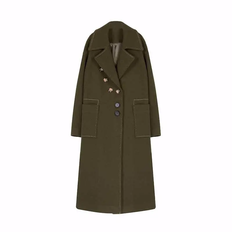 Élégant Mince 2018 Manteau Grand Army Green Hiver V caramel Survêtement Mélanges Avec Dy1 Poches Finition Laine Col Femelle Colour Plein Casual Vestes Manches 5Zw6q