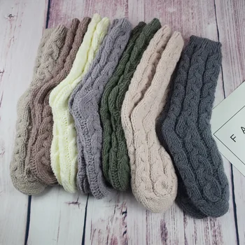 

ZZIYEETTM 1 Pair Women and Girls Slipper Crew Floor Cozy Socks Vintage Winter Thick Knitted Fluffy Velvet Socks
