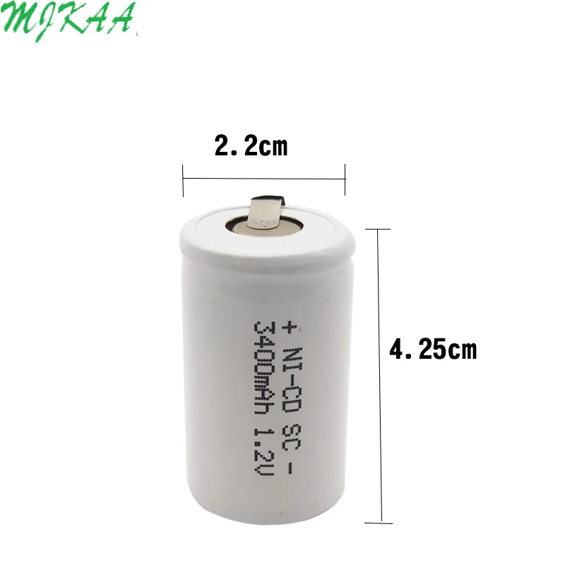 

MJKAA 1.2V rechargeable battery 3400mah 4/5 SC Sub C ni-cd cell with welding tabs for electric drill screwdriver