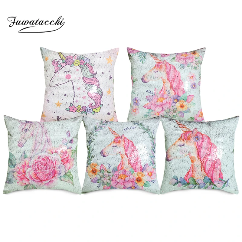 

Fuwatacchi Magical Unicorn Mermaid Sequins Cushion Cover Reversible Color Changing Pillowcase For Car Sofa Decor Pillow Cover