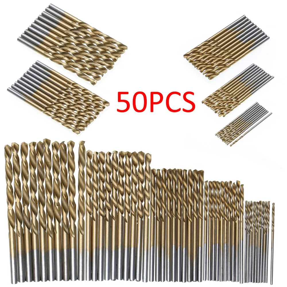  50Pcs HSS Titanium Coated Drill Bits High Speed Steel Drill Bit Set High Quality Power Drilling Too