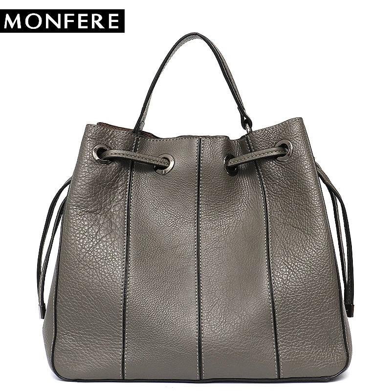 

SC Brand Genuine Leather Shoulder Bag Detachable Liner Patchwork Bucket Luxury Handbag String Women Bags Striped Cross body