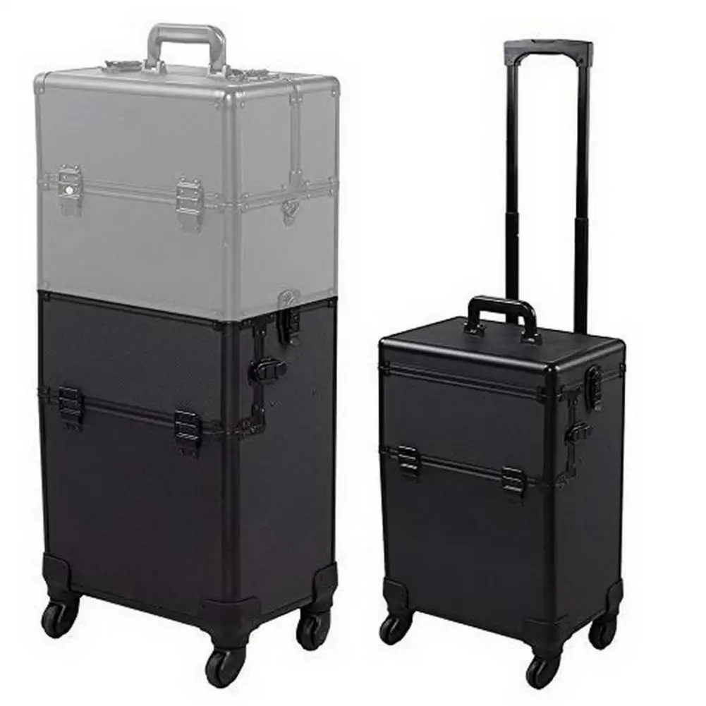 

3 In 1 4 Wheel Professional Aluminum Rolling Makeup Cosmetic Train Case Lockable Wheeled Box Durable Home Storage Supplies Case