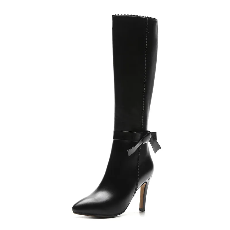 Hiver En Pointu Bottes 2018 Noir Talons Cuir Qualité Automne Genou Bout Haute Top Lady Stiletto Véritable Morazora Chaussures Femmes wFPqBt