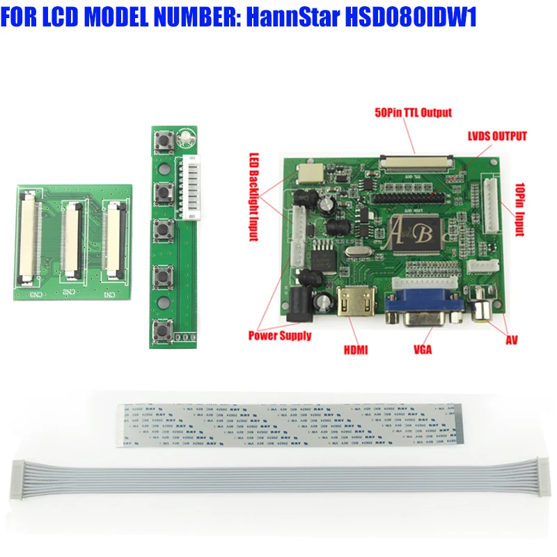 

HDMI VGA 2AV 50PIN TTL Controller Board Module for Raspberry PI 2 For HannStar HSD080IDW1 8" 800x480 IPS TFT LCD Display Panel