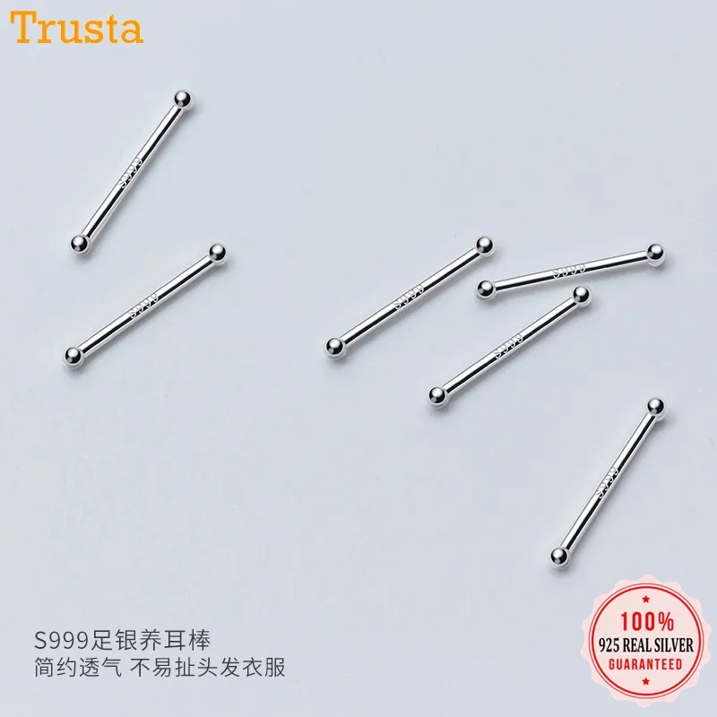 

ElfoPlataSi Genuine S999 Sterling Silver Needle Ear Stick with Two Ends Stud Earrings For Women Silver S999 Jewelry ED396