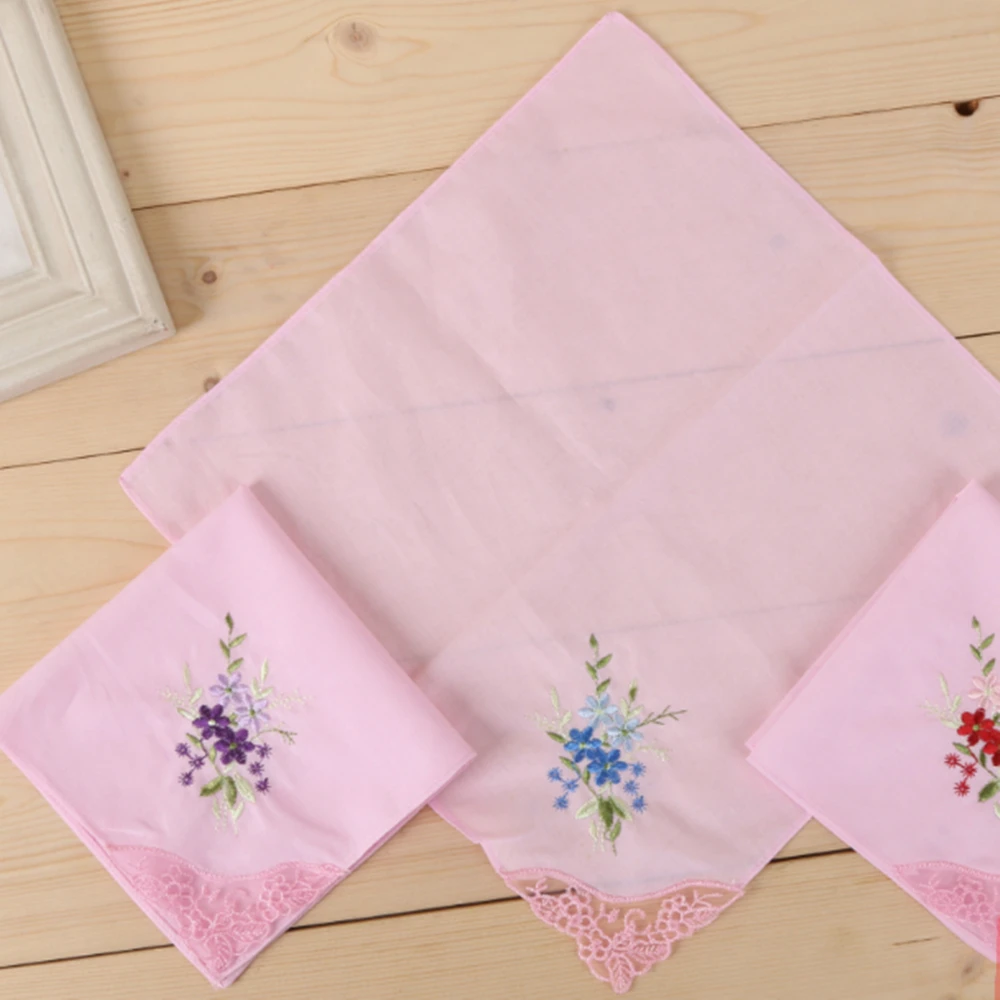 Shseja-embroidered Zsebkendő számára Nők, 100% Pamut, csipkével Hímzés, Törölköző, 12pcs Telek