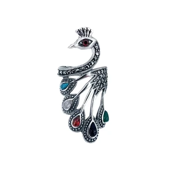 

S925 fine silver The peacock design Inlaid with zircon and natural stone Victoria Ladies adjustable Openings ring