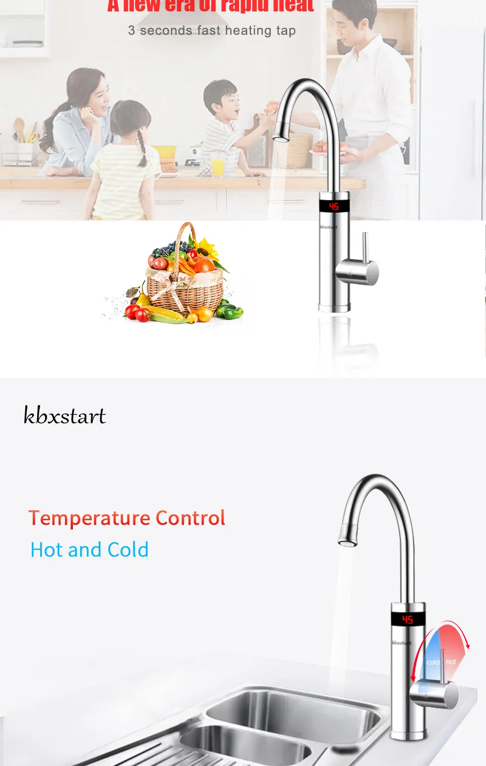 Kbxstart Электрический Кухня водонагреватель кран горячая вода кран холодной отопление кран Tankless проточный водонагреватель 220 V