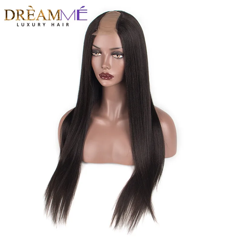 Jual Bermimpi Queen Rambut Manusia Wig Lampu Yaki Lurus U Bagian Wig Tengah Openning 2*4 Brasil Alami Remy Rambut medium Cap