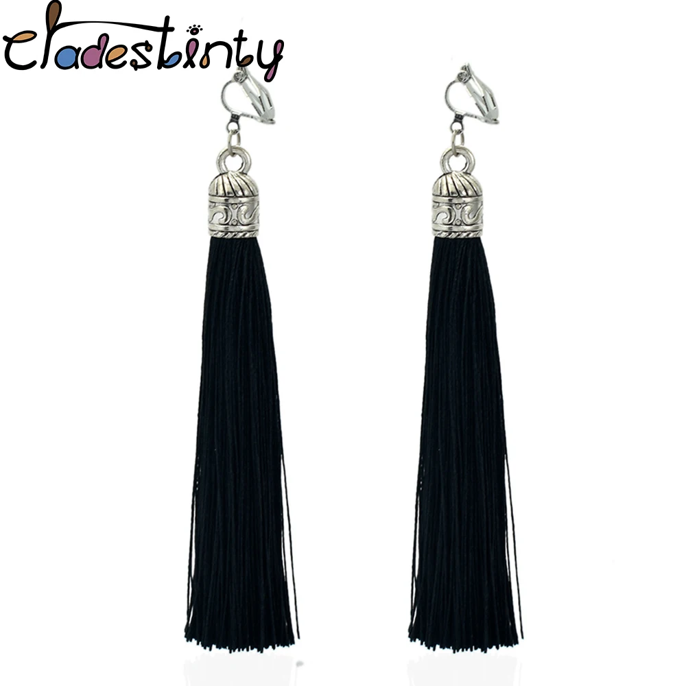 

Chadestinty Tassel Clips Earrings Bohemia Ethnic Fringe Long Earring No Hole Indian Jewelry Non Pierced Ear Clip Cuff Earings