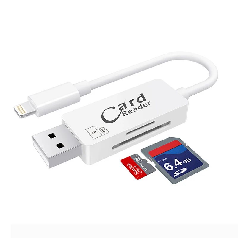 USB устройство для чтения карт памяти 2 в 1 TF и Micro SD OTG кабель адаптер Lightning iPhone 5 6S 7 8