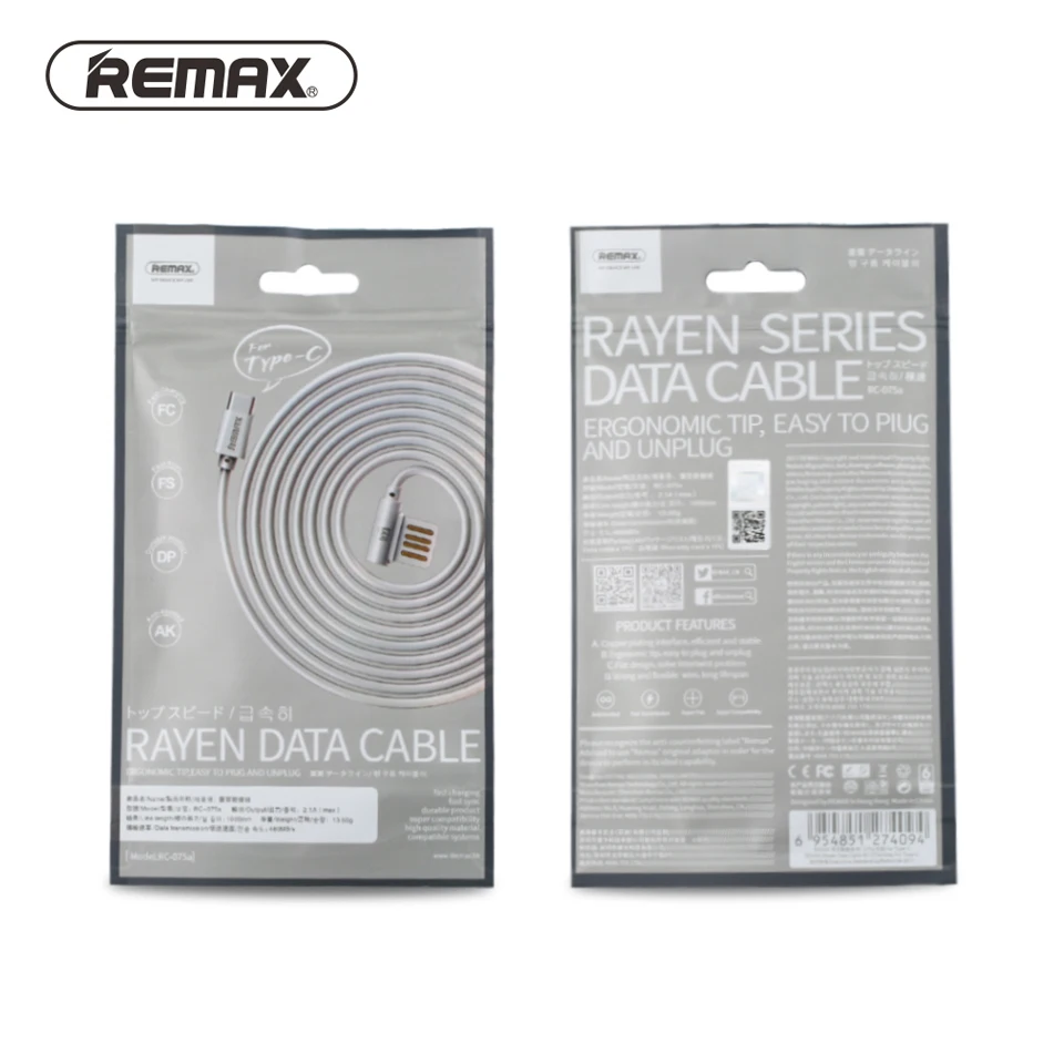 REMAX USB C type c кабель для передачи данных Портативный 90 градусов двойной тип прочный