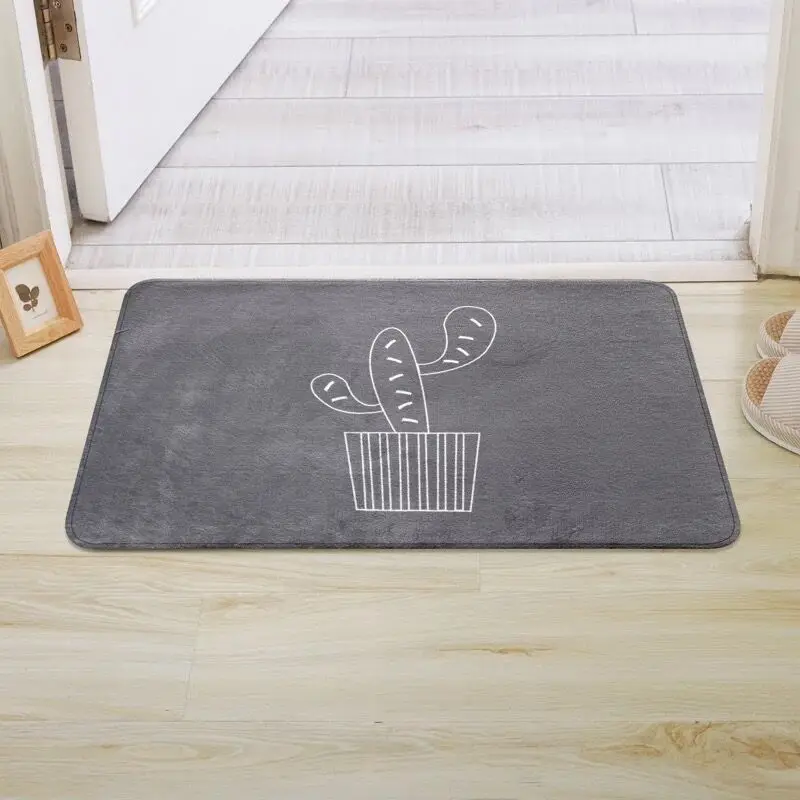 

1PC Gray Cactus Carpet Living Room Doormat Parlor Area Rugs Plant Printed Bedroom Rugs Soft Flannel Kitchen Carpet Bathroom Mat