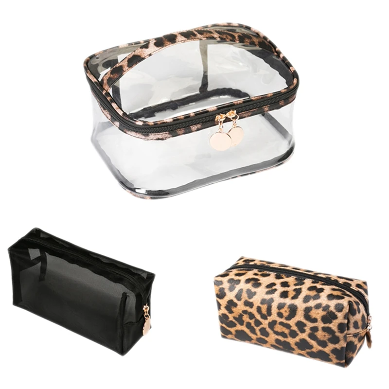 

ABDB-3Pcs Ladies Leopard PVC+PU Cosmetic Bag Travel Waterproof Beauty Makeup Toiletry Storage Case Lipsticks Holder Organizer