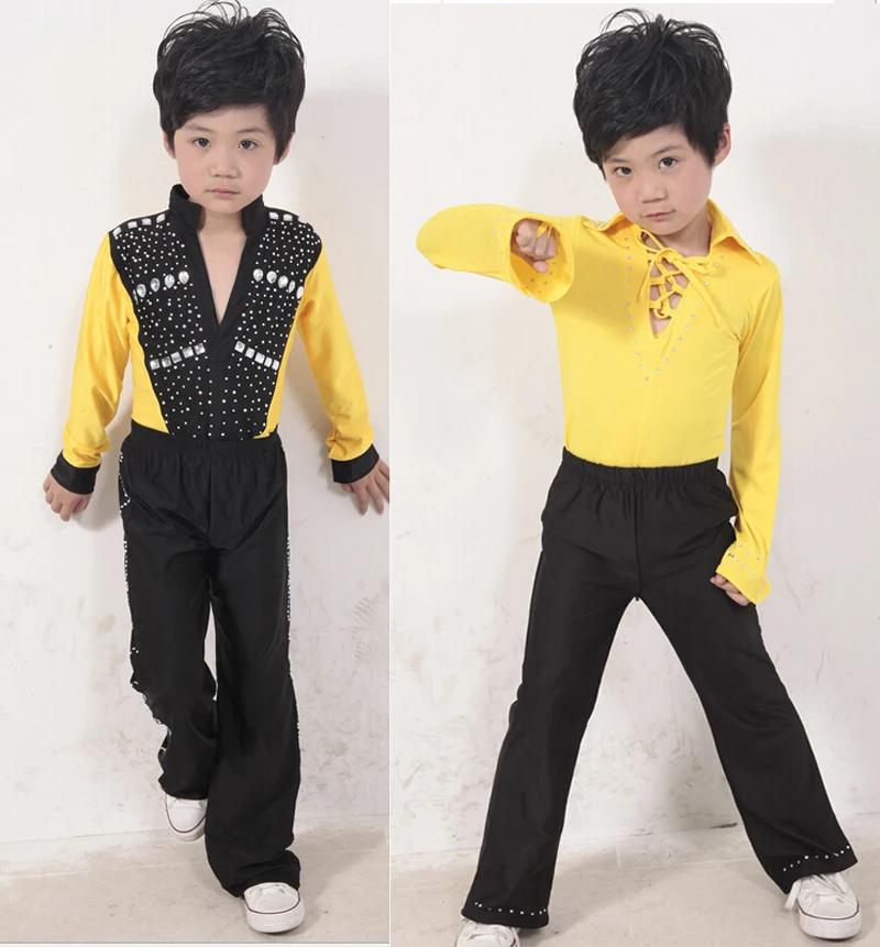 Children Boy Latin Dancewear yellow Black Ballroom Stage Modern Boys