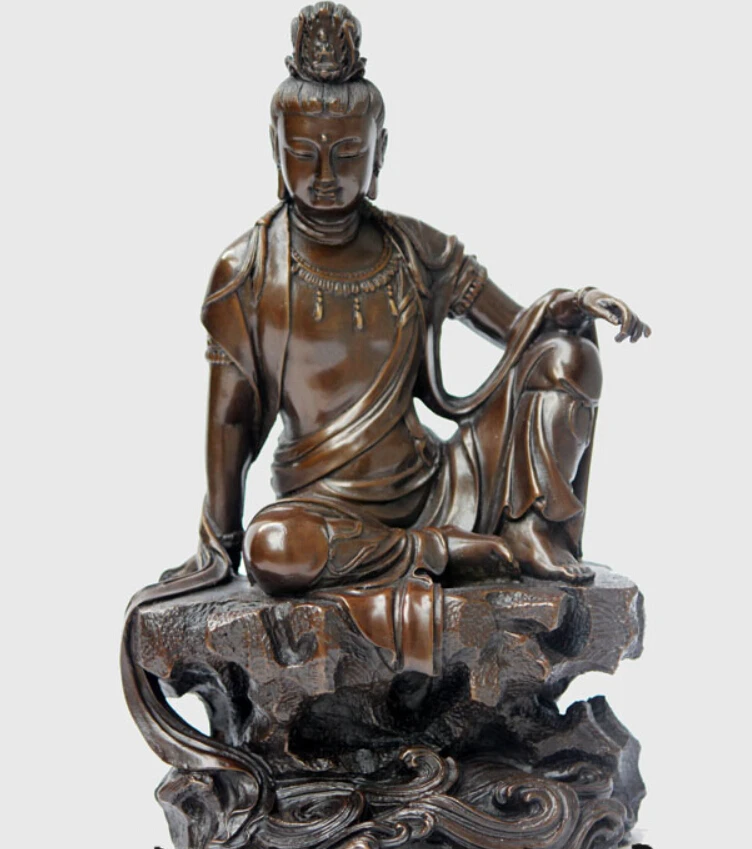 

12" China Tibet Bronze Lotus Guanyin Kwan-yin Bodhisattva Sit Brass Statue