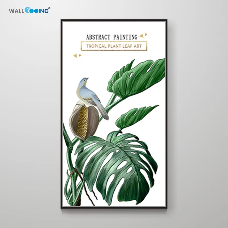 

2019 new tropical big leaf green plant decorative painting Nordic fresh porch vertical mural simple bedroom wall painting