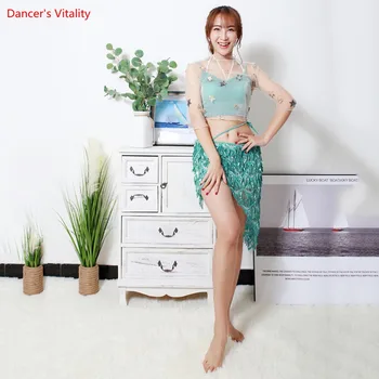 

Belly Dance Competition Set 2018 Autumn And winter New Suit Women Adult Sexy Mesh Top+Short Skirt Costume
