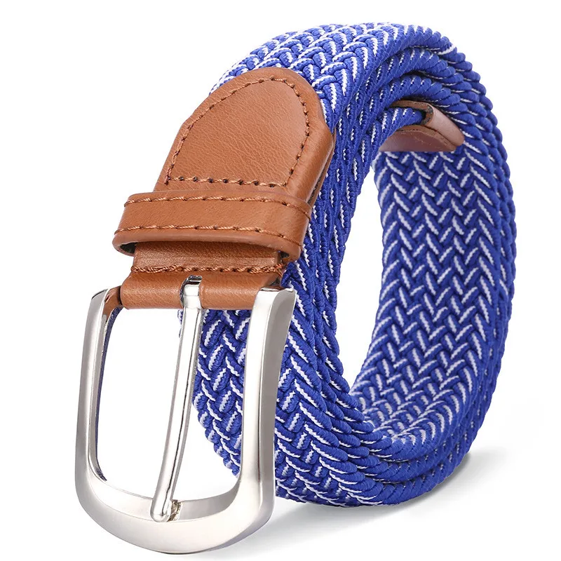 Women Blue Elastic Stretch Waist Belt Canvas Stretch Braided Elastic