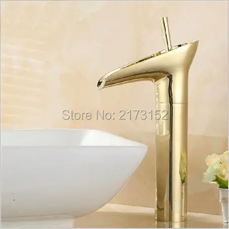 

Wine Glass Shape Gold Plated Bathroom Waterfall Faucet Fancy Style Single Hole Single Handle Basin Sink Mixer Tap G-043