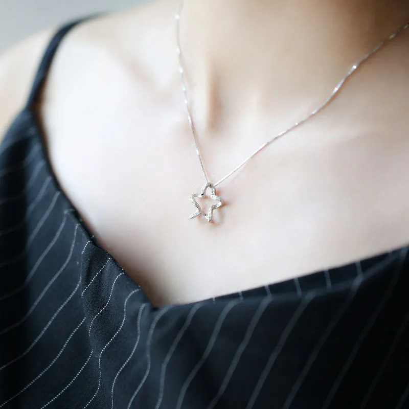 star starfish CZ necklace 100% 925 Sterling silver nacklace Jewellery Clavicle chain pendant charms