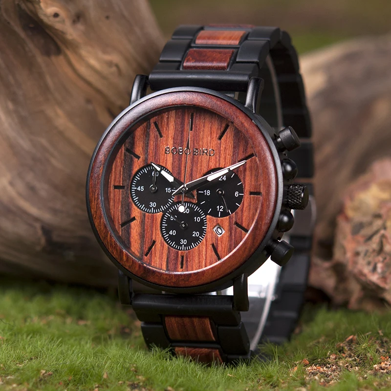 BOBO BIRD Wooden Watch Men Stopwatch Bamboo Wrist Watch Male With Date Create Clock Gift In Wood Box saat erkek