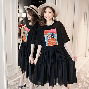 

2019 summer new chiffon stitching print fashion Korean version of the small fresh maternity dress pregnancy dress