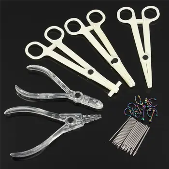 

2018 Disposable Body Piercing Kit Tools Pliers Forceps Needles Accessories Set with Eyebrow Labret Lip Nipple Nose Studs Rings