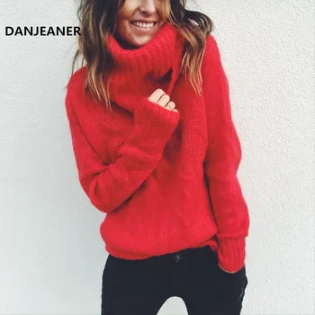 Danjeaner S-3XL Plus Size Turtleneck Sweaters Women Autumn Winter Long Sleeve Pullovers Fashion Casual Knitted Jumper Pull Femme plus size long sleeve ribbed jumper casual knit dress