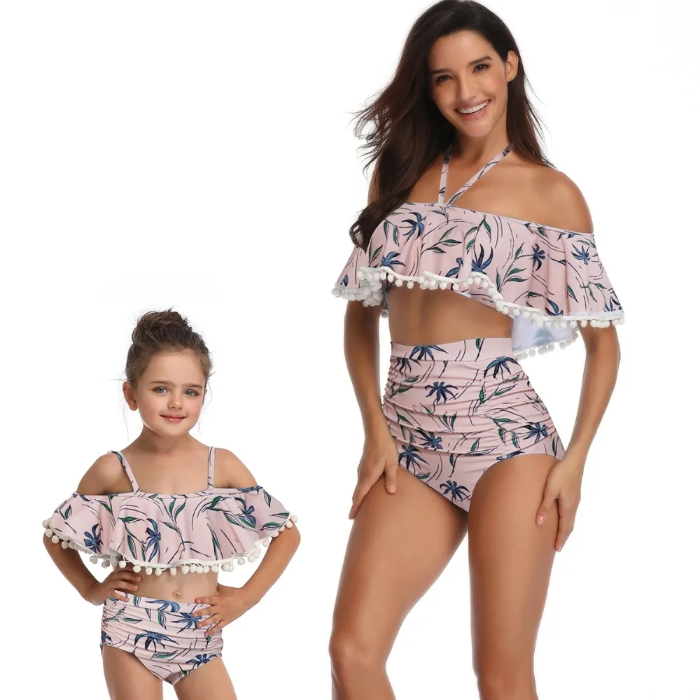 Women's One Piece Off Shoulder Vintage Floral Backless Bather Flounce Ruffled Set Drawtring Modest Swimwear 1