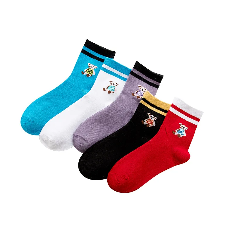 

IOLPR 5pcs/lot spring Summer cotton cartoon two bar women socks Korean version cubs Chinese socks manufacturers wholesale