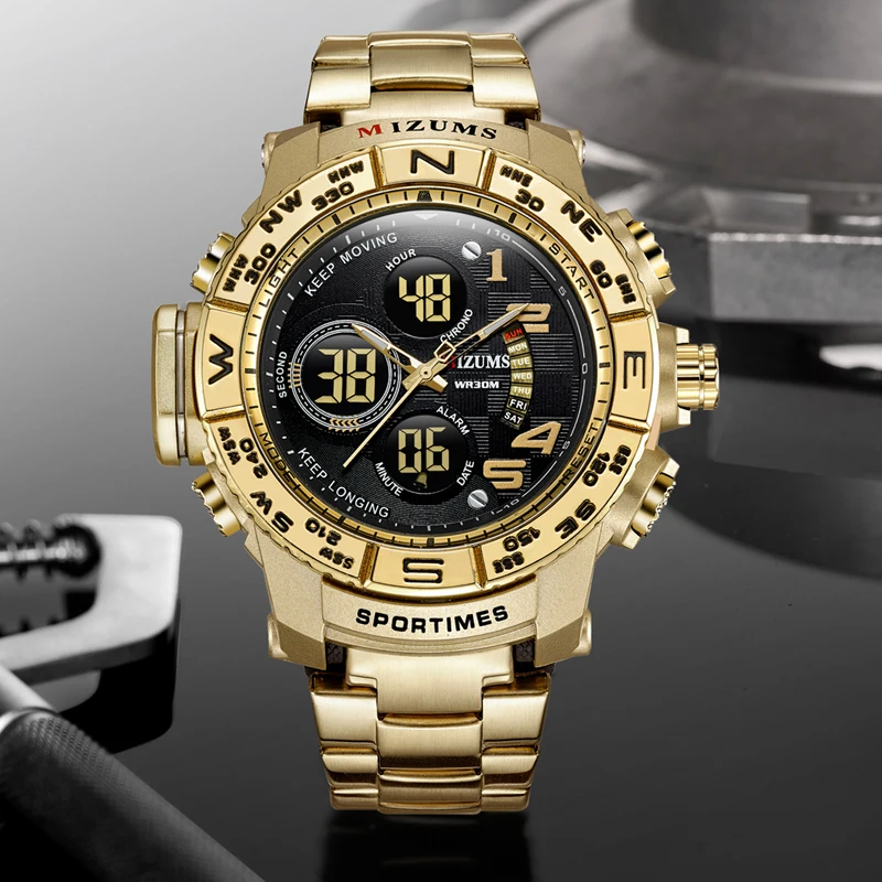 2018 brave for men cool big case golden steel band dual time zones watches for men led digital quartz mens watches drop shipping 2019  (76)
