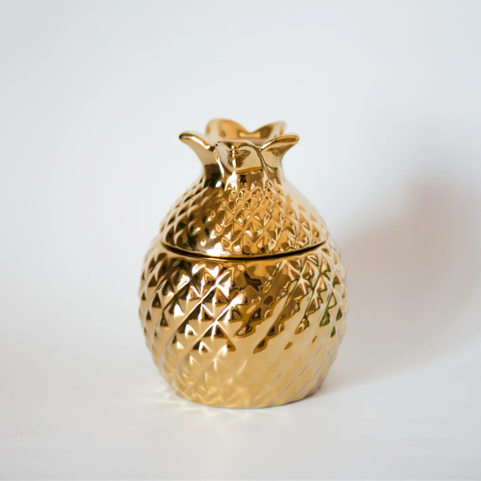 Europe style ceramic pineapple golden pineapple storage box pineapple decor Sugar Bowl Canister