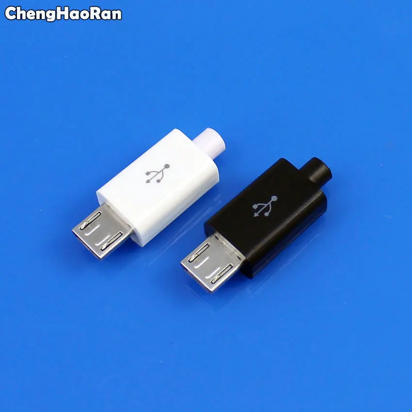

ChengHaoRan 4 in 1 DIY Micro USB Welding Type Male Plug Connector w/Plastic Cover white/black